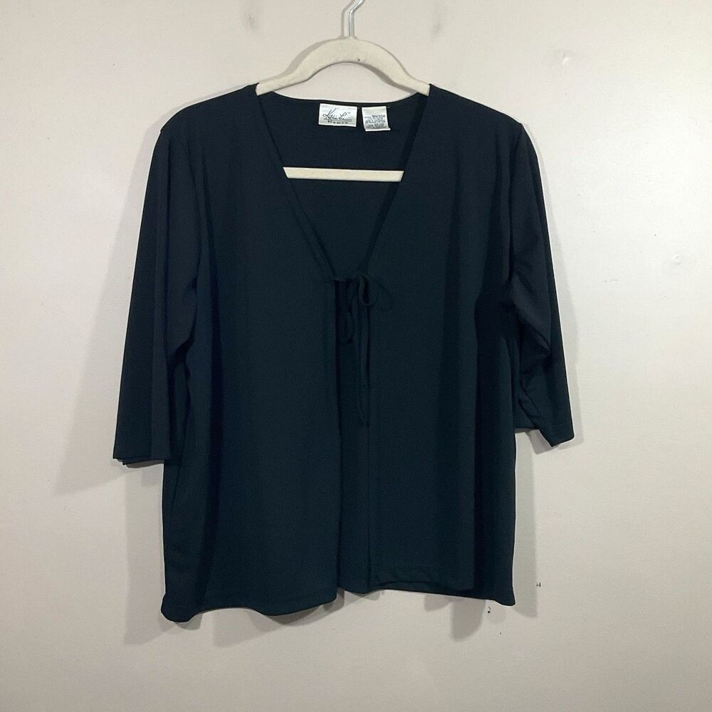 Vintage Kathie Lee Front Tie Cardigan 18/20W Black Y2K Goth Witchy Minimalist